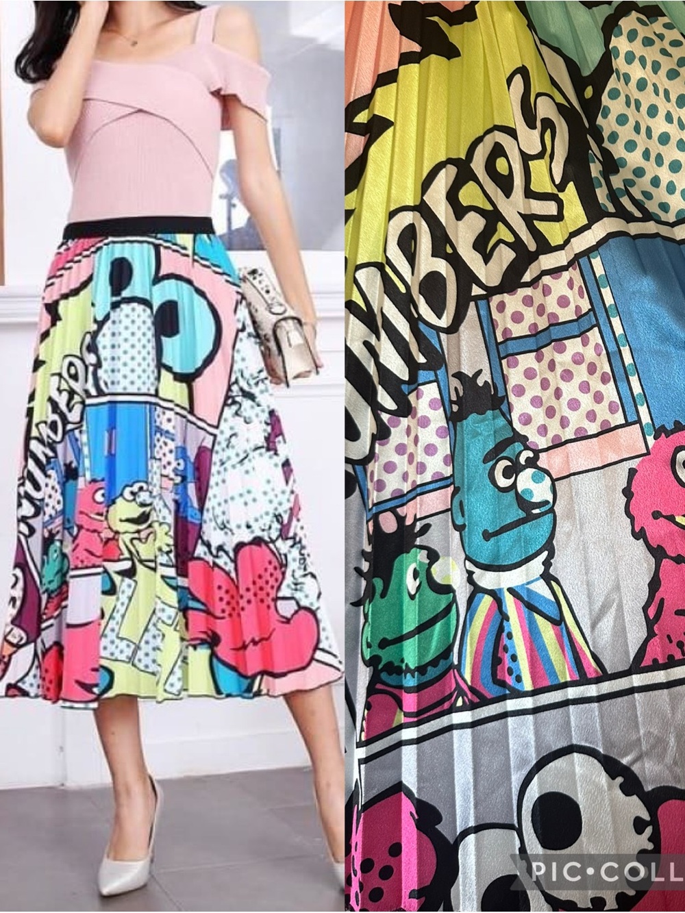 Sesame Street Pop Art Pleated Midi Skirt size xs